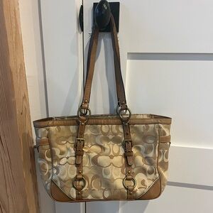 Coach Vintage Tan and Gold Logo Signature Handbag